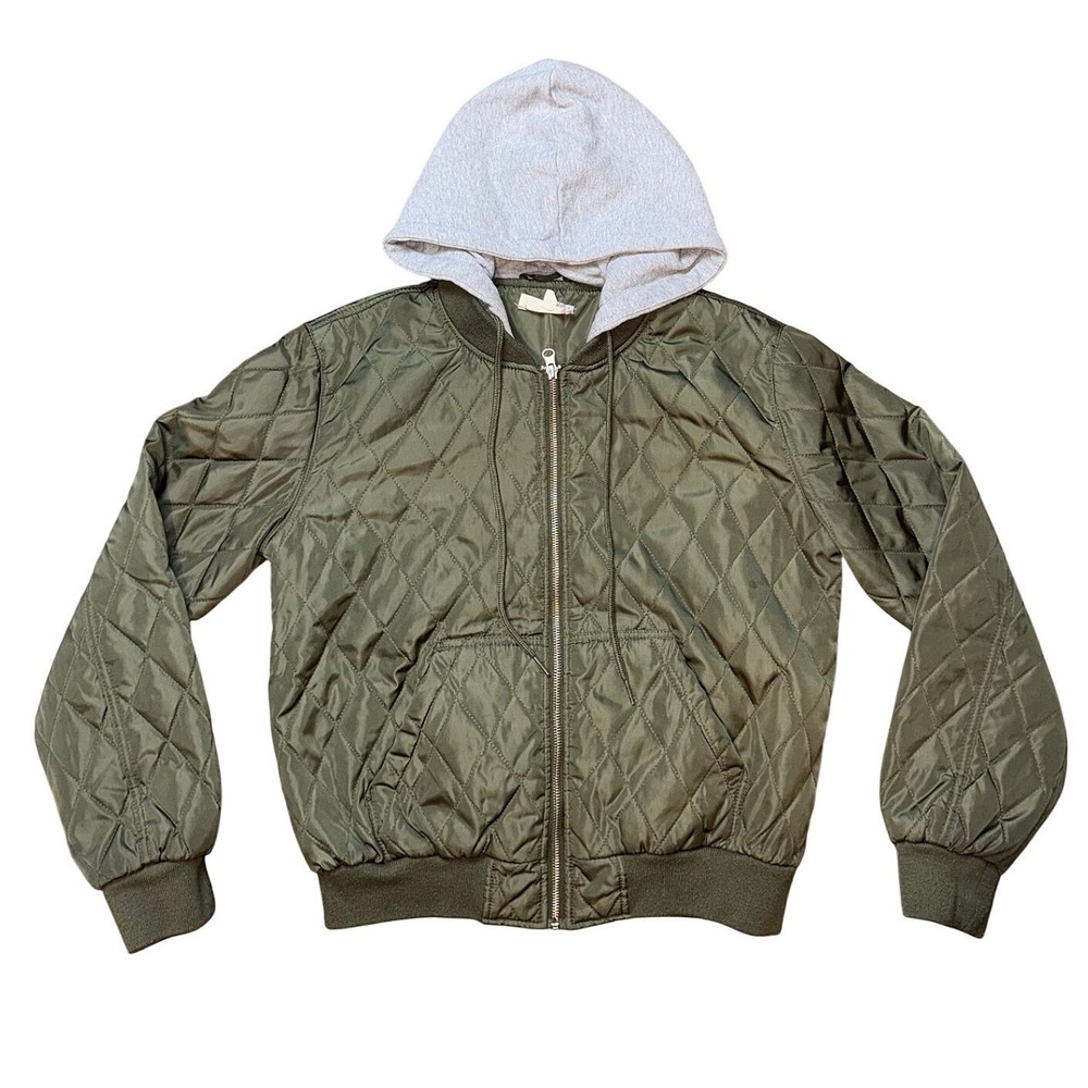 Pink Republic Olive Green Quilted Hooded Bomber Jacket Womens Medium PF844396SKL